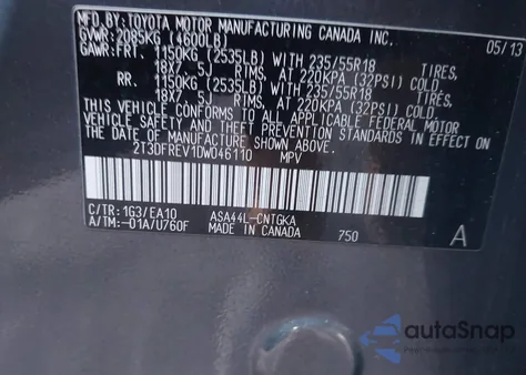 2013 Toyota Rav4 Limited z USA, uszkodzony, nr VIN 2T3DFREV1DW046110